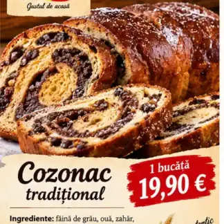 Cozonac tradițional cu nucă, cacao, stafide și rahat