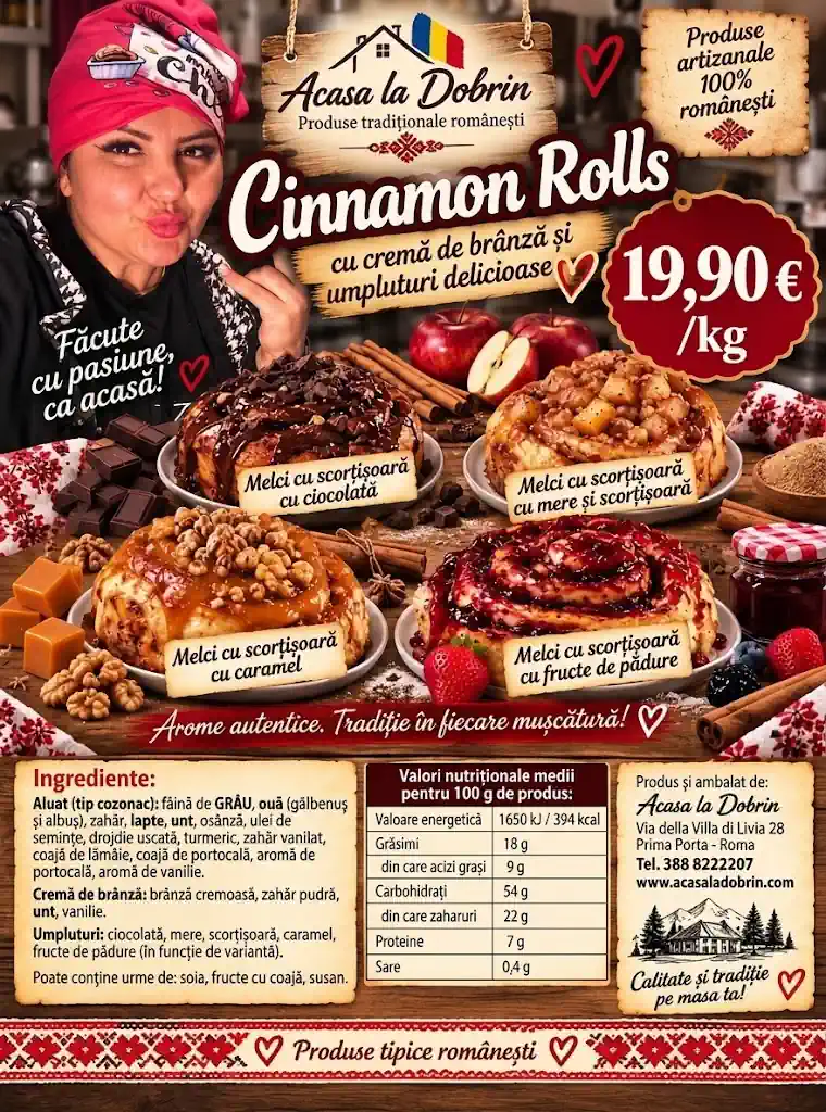 Cinnamon Rolls – Melci cu scorțișoară, cremă de brânză și umpluturi delicioase (19,90 €/kg)