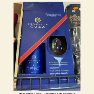 Domeniile Cuza - pachet cadou Chardonnay Barrique cu pahar