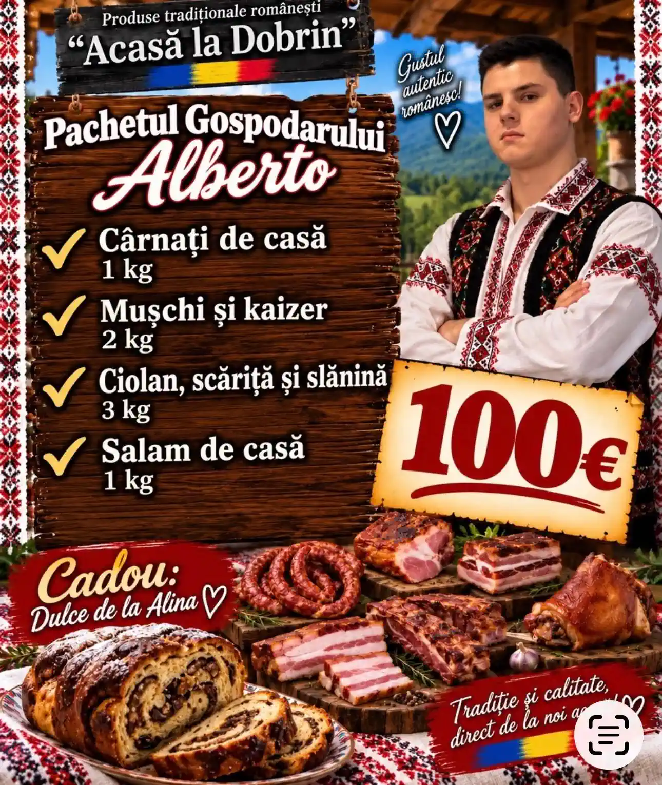 Pachetul Gospodarului Alberto – Bunătăți Tradiționale (cca. 7.6 kg) + CADOU Dulce